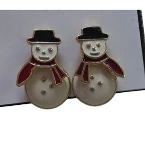 Vintage Avon 90s Christmas Snowman Earrings Dangly Pierced Winter Holiday Snow